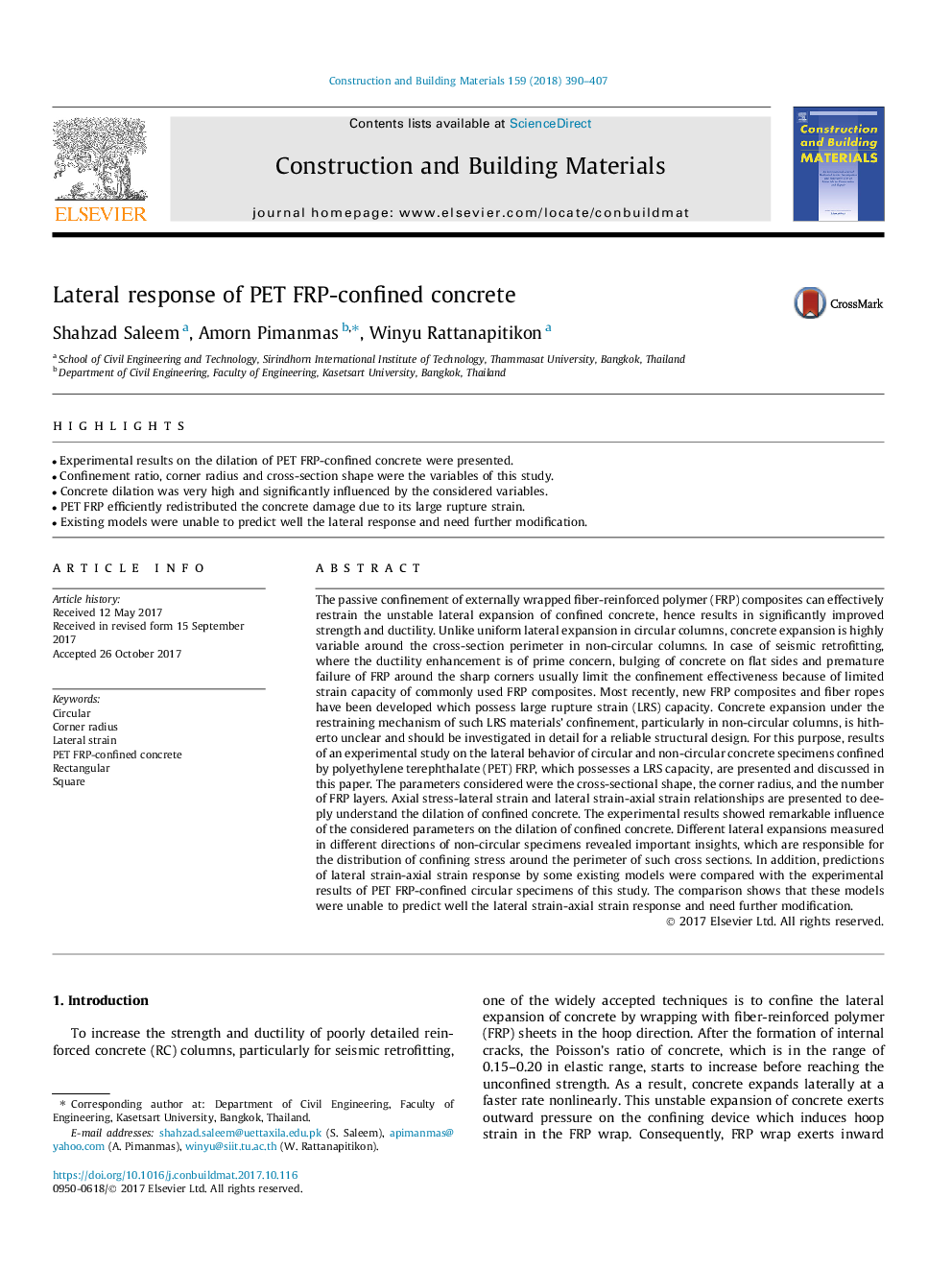 Lateral response of PET FRP-confined concrete