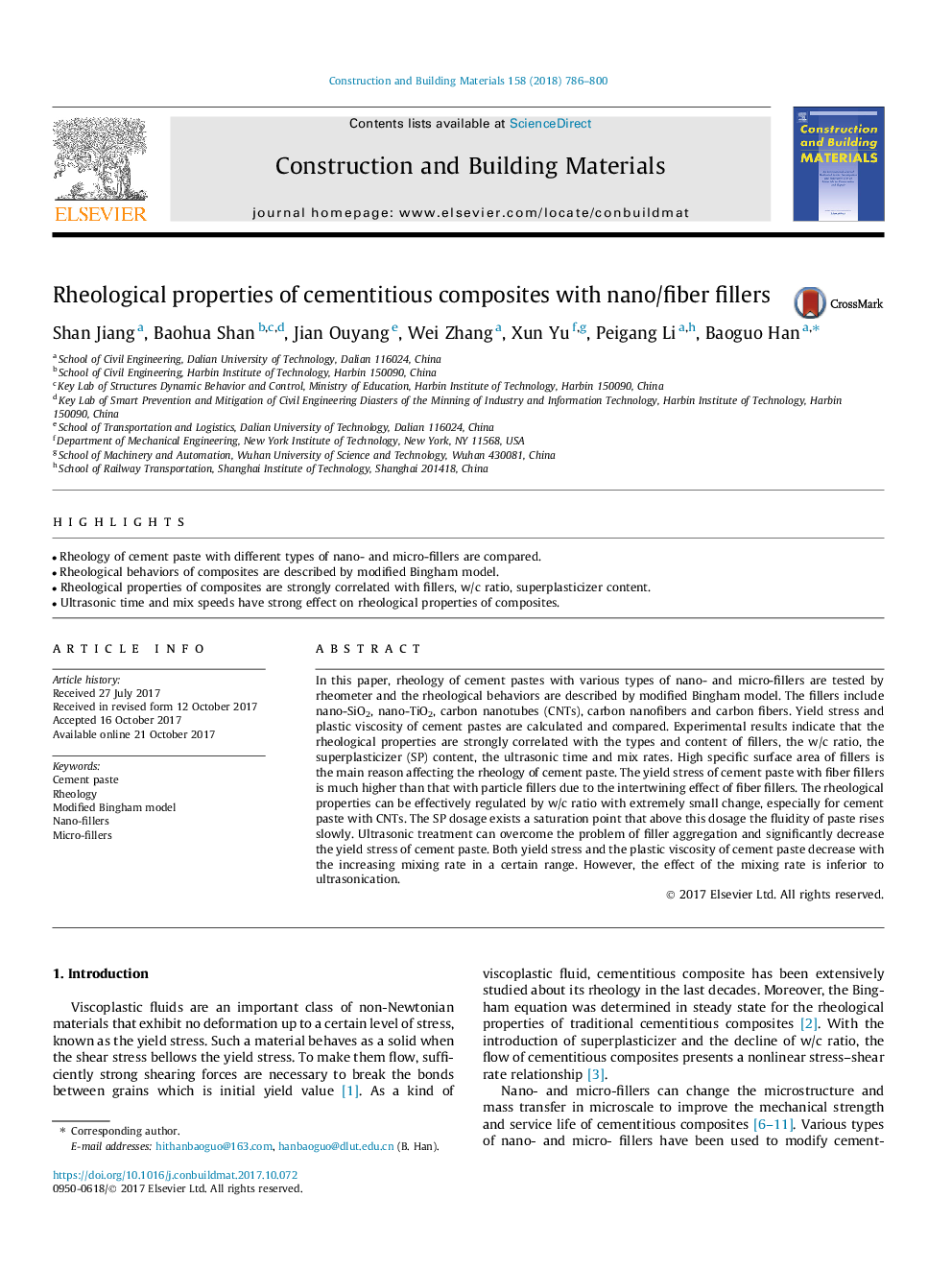 Rheological properties of cementitious composites with nano/fiber fillers