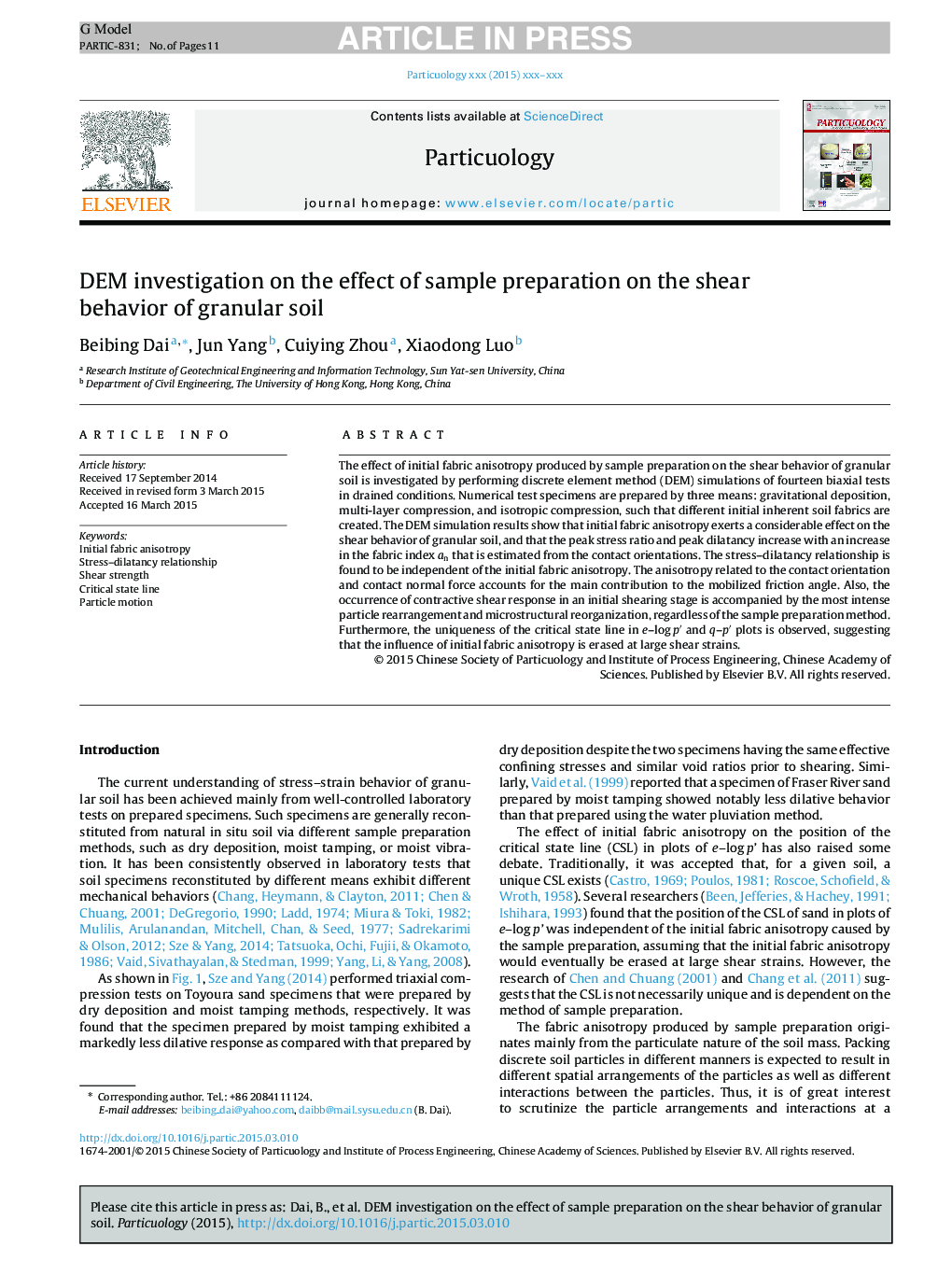 DEM investigation on the effect of sample preparation on the shear behavior of granular soil