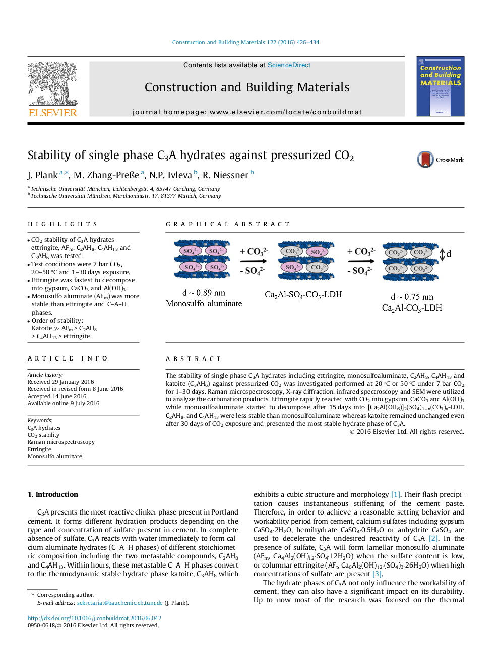 Stability of single phase C3A hydrates against pressurized CO2