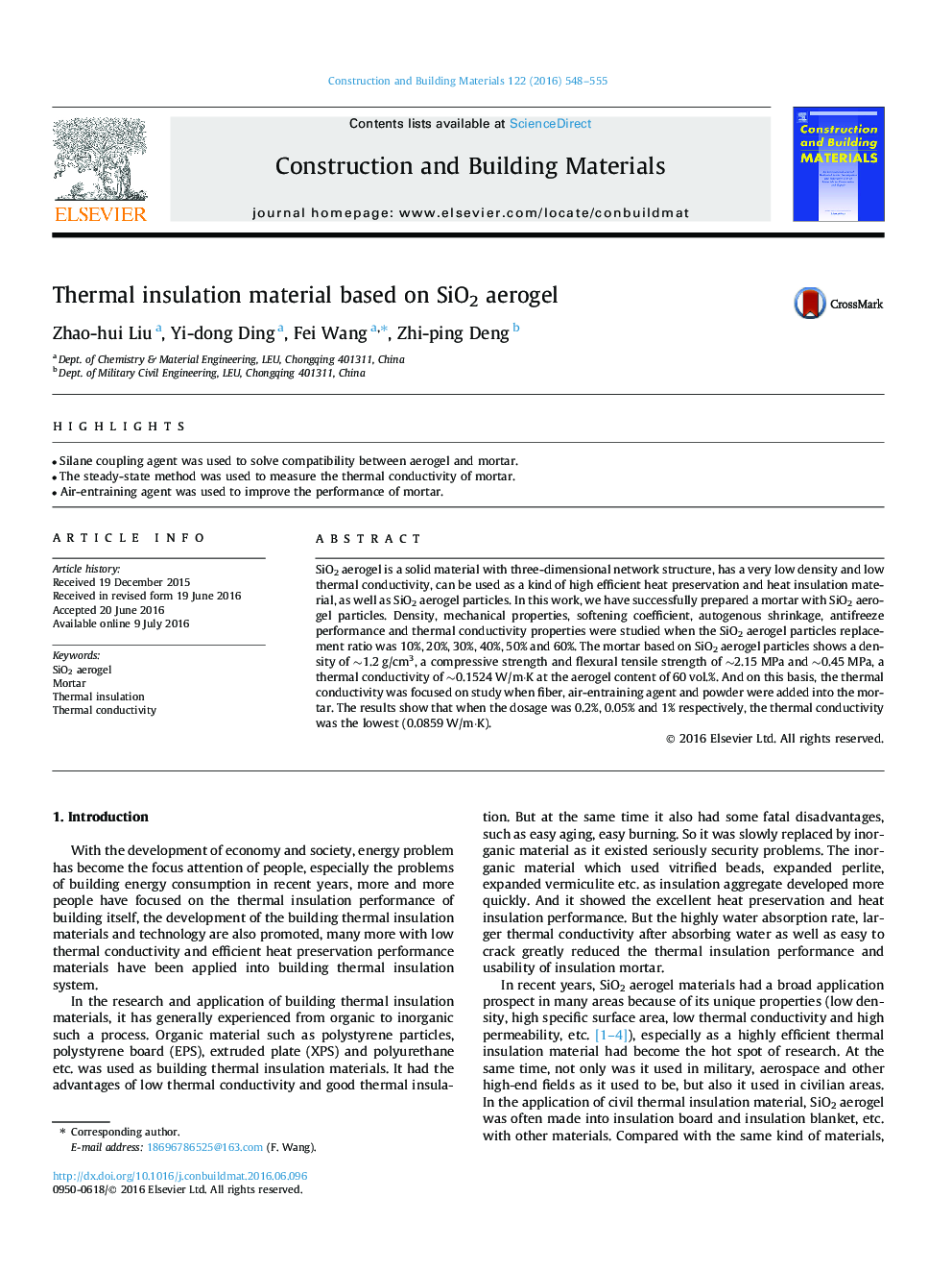 Thermal insulation material based on SiO2 aerogel