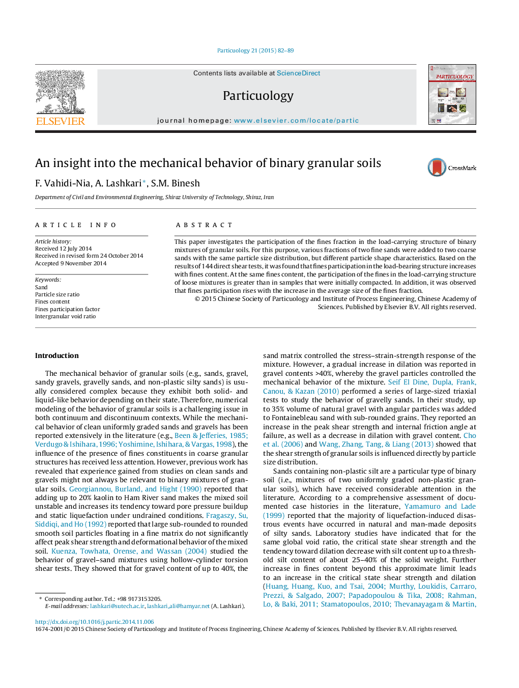 An insight into the mechanical behavior of binary granular soils