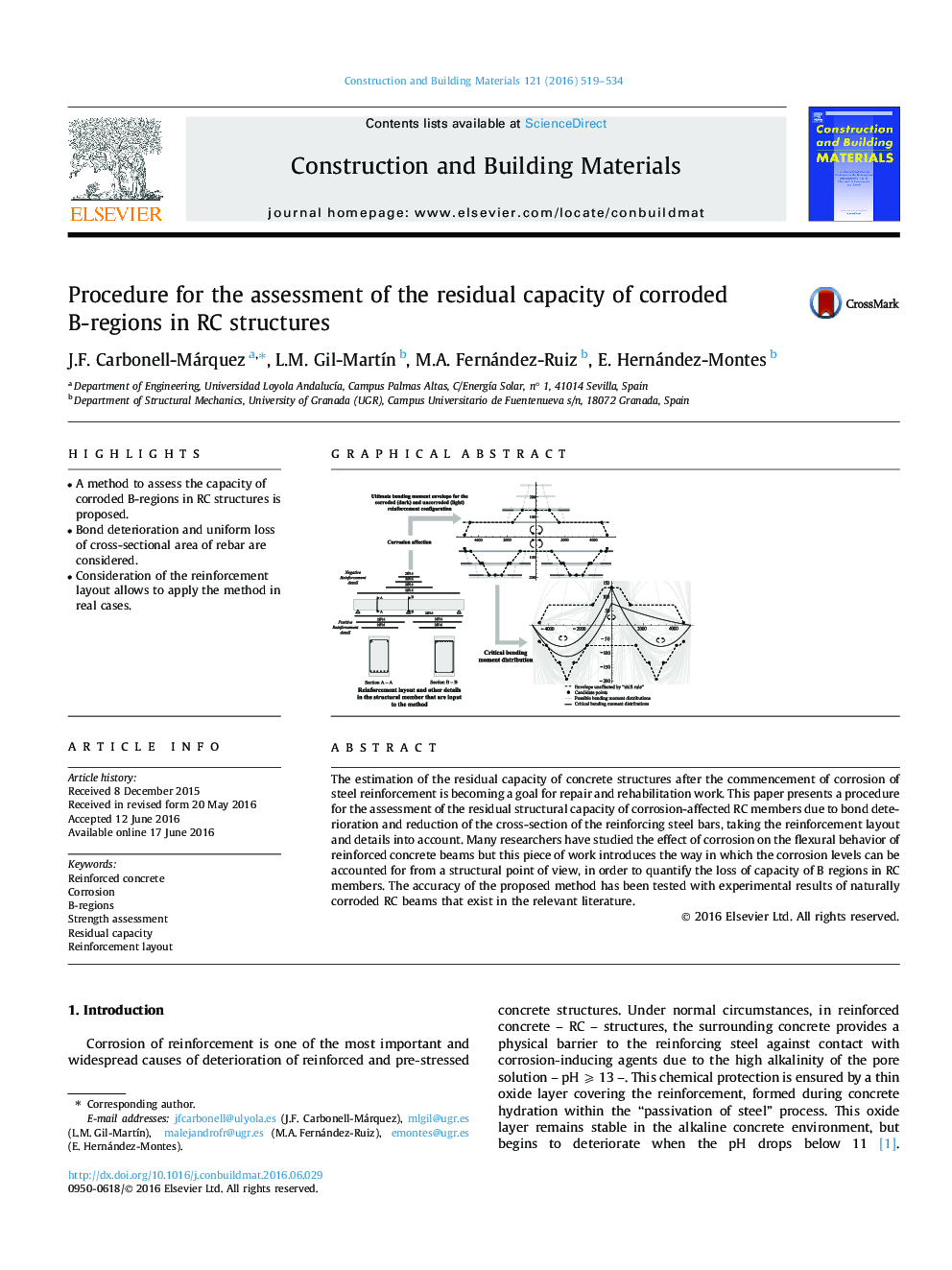 Procedure for the assessment of the residual capacity of corroded B-regions in RC structures