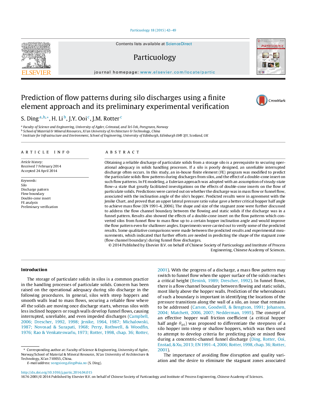 Prediction of flow patterns during silo discharges using a finite element approach and its preliminary experimental verification