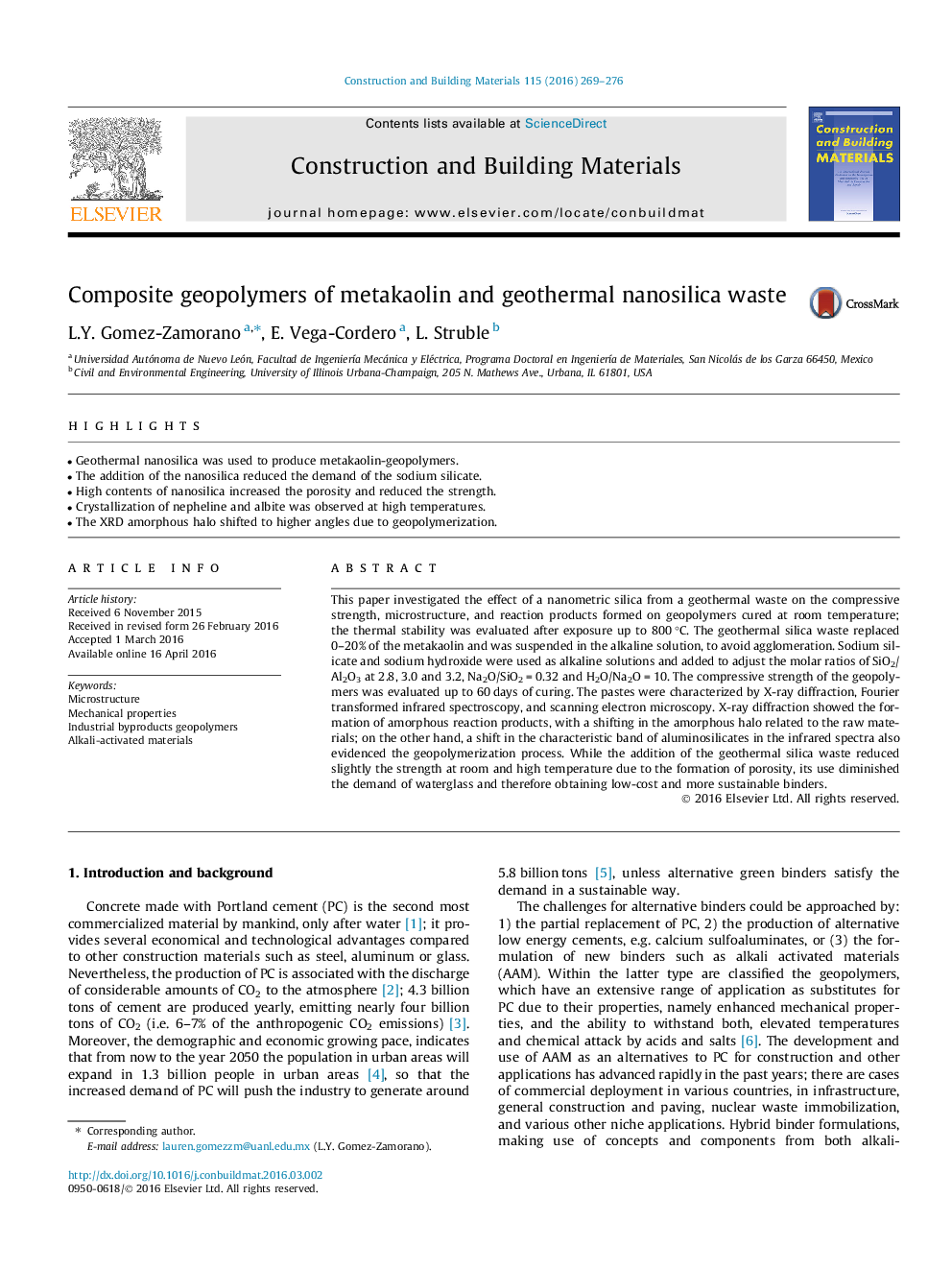 Composite geopolymers of metakaolin and geothermal nanosilica waste