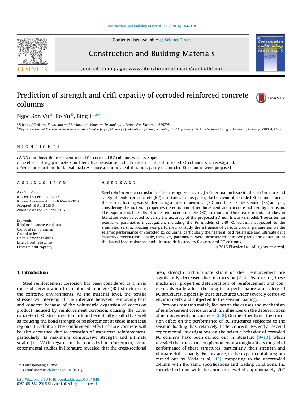 Prediction of strength and drift capacity of corroded reinforced concrete columns