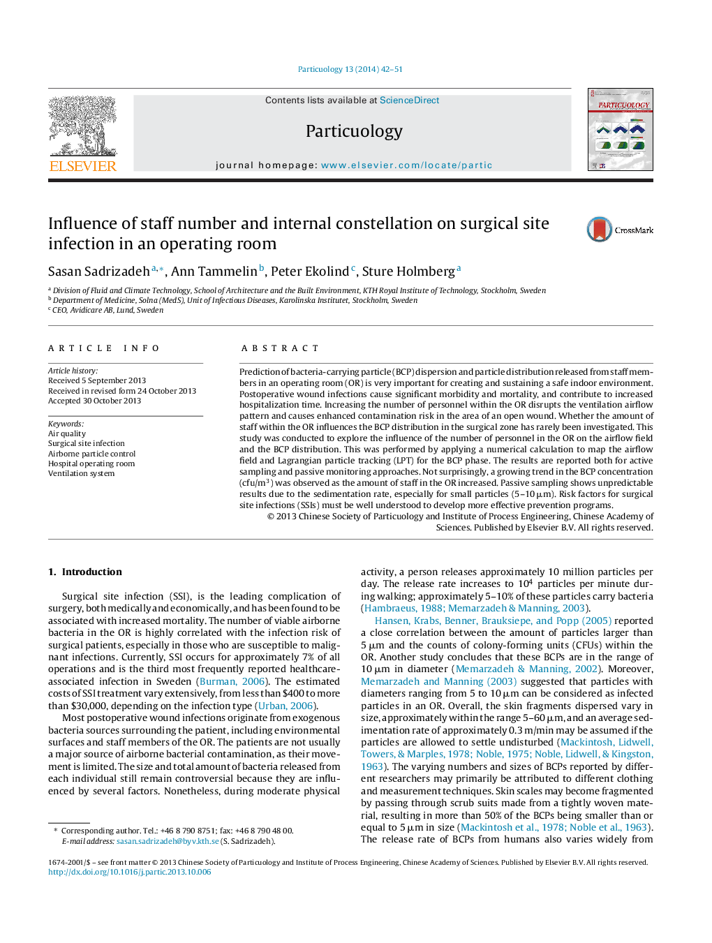 Influence of staff number and internal constellation on surgical site infection in an operating room