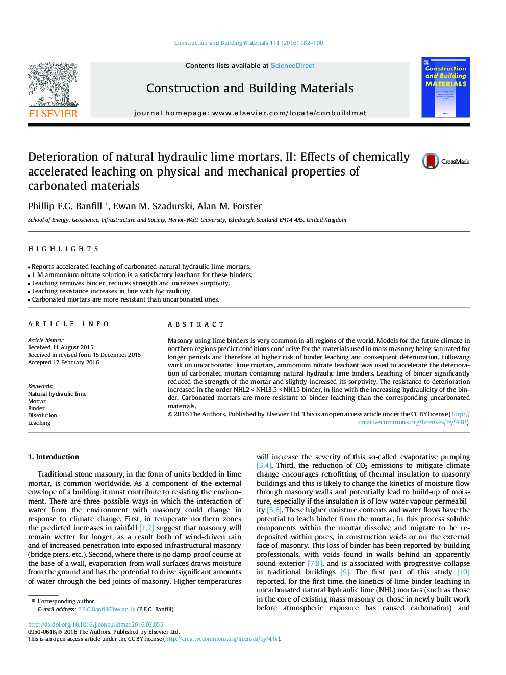 Deterioration of natural hydraulic lime mortars, II: Effects of chemically accelerated leaching on physical and mechanical properties of carbonated materials