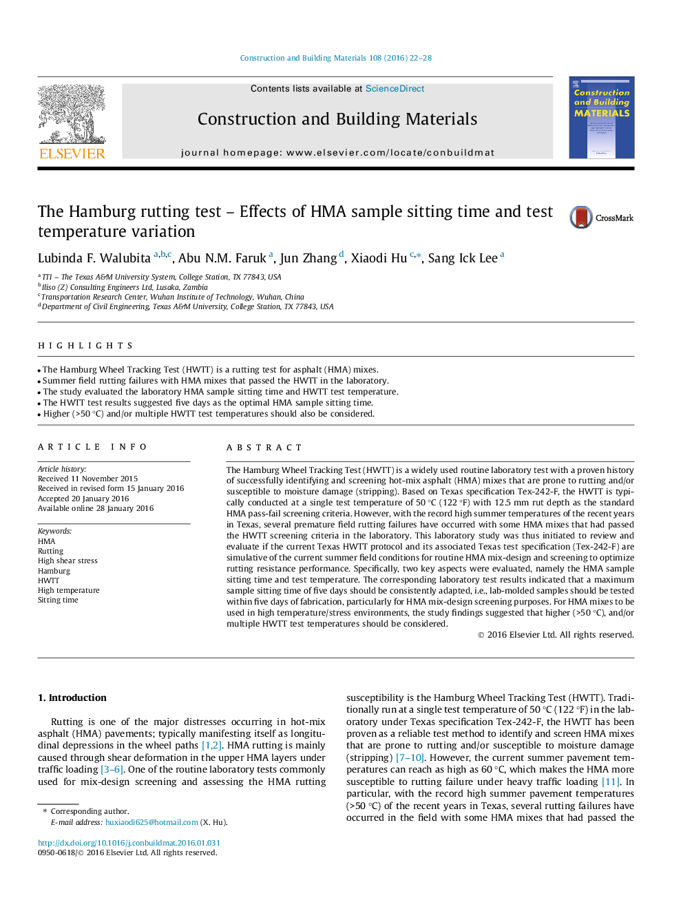 The Hamburg rutting test - Effects of HMA sample sitting time and test temperature variation