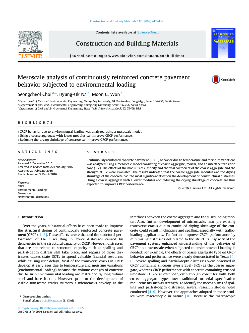 Mesoscale analysis of continuously reinforced concrete pavement behavior subjected to environmental loading