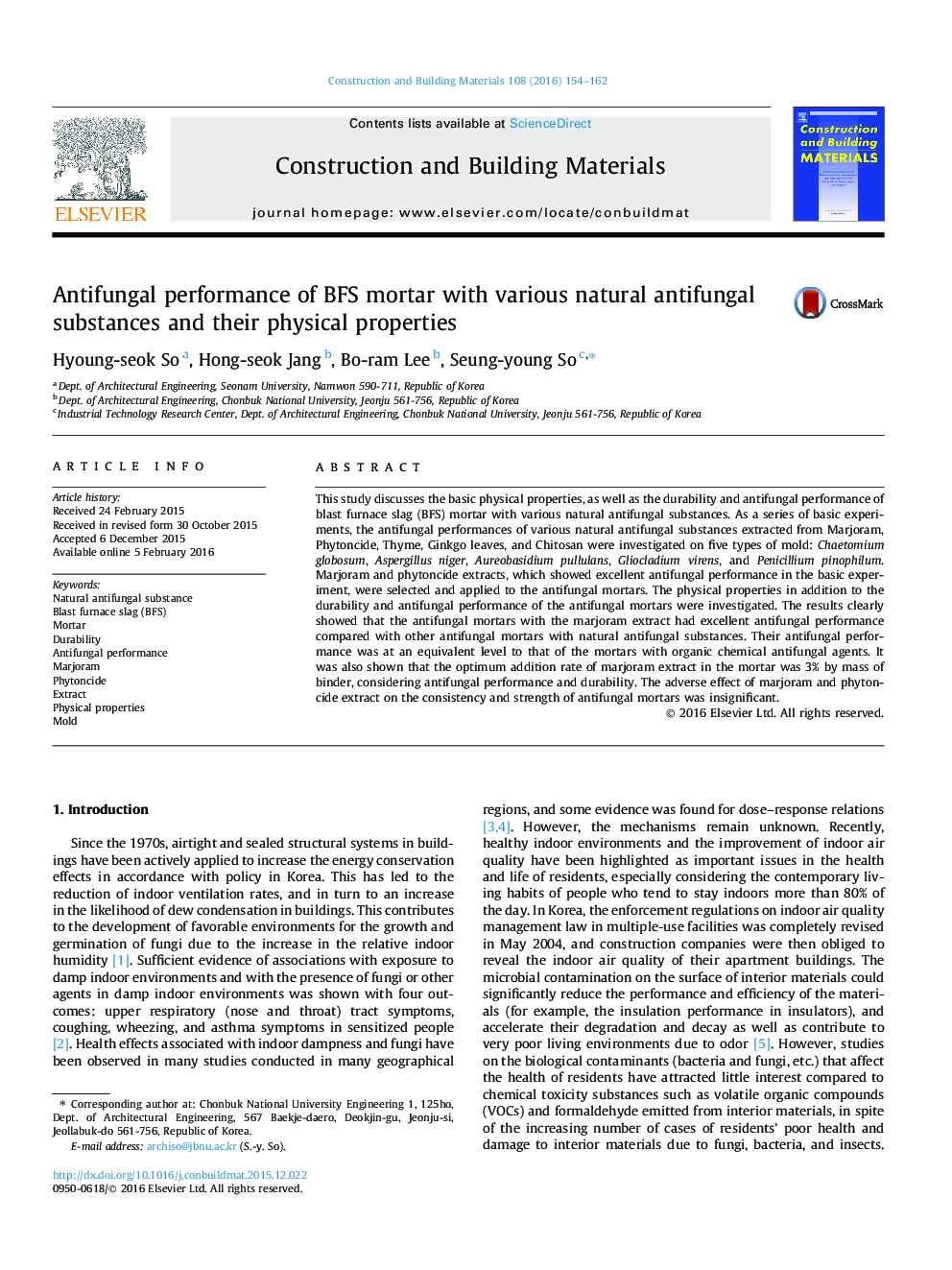 Antifungal performance of BFS mortar with various natural antifungal substances and their physical properties