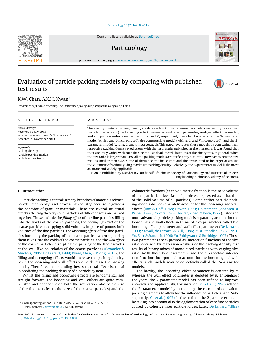 Evaluation of particle packing models by comparing with published test results