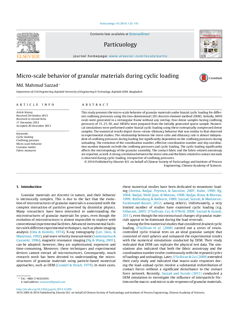 Micro-scale behavior of granular materials during cyclic loading