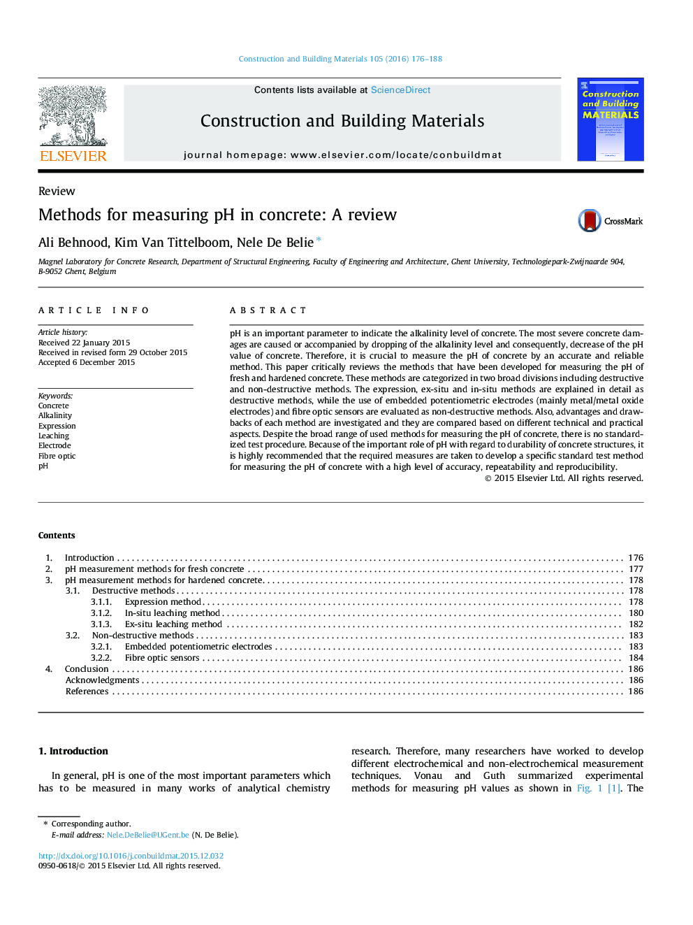 Methods for measuring pH in concrete: A review