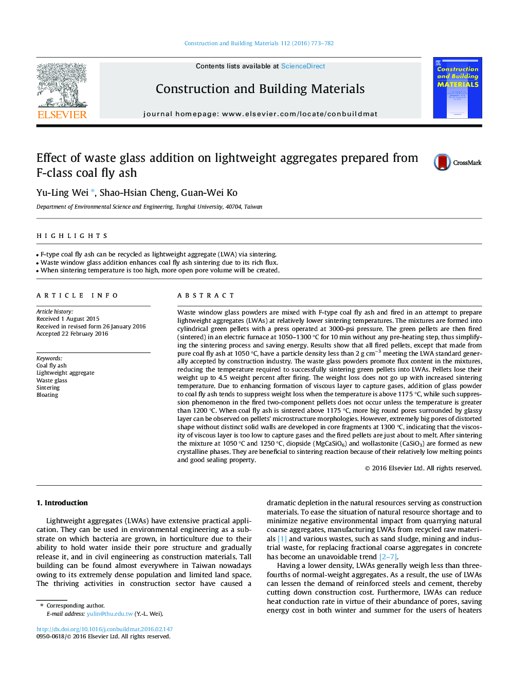 Effect of waste glass addition on lightweight aggregates prepared from F-class coal fly ash