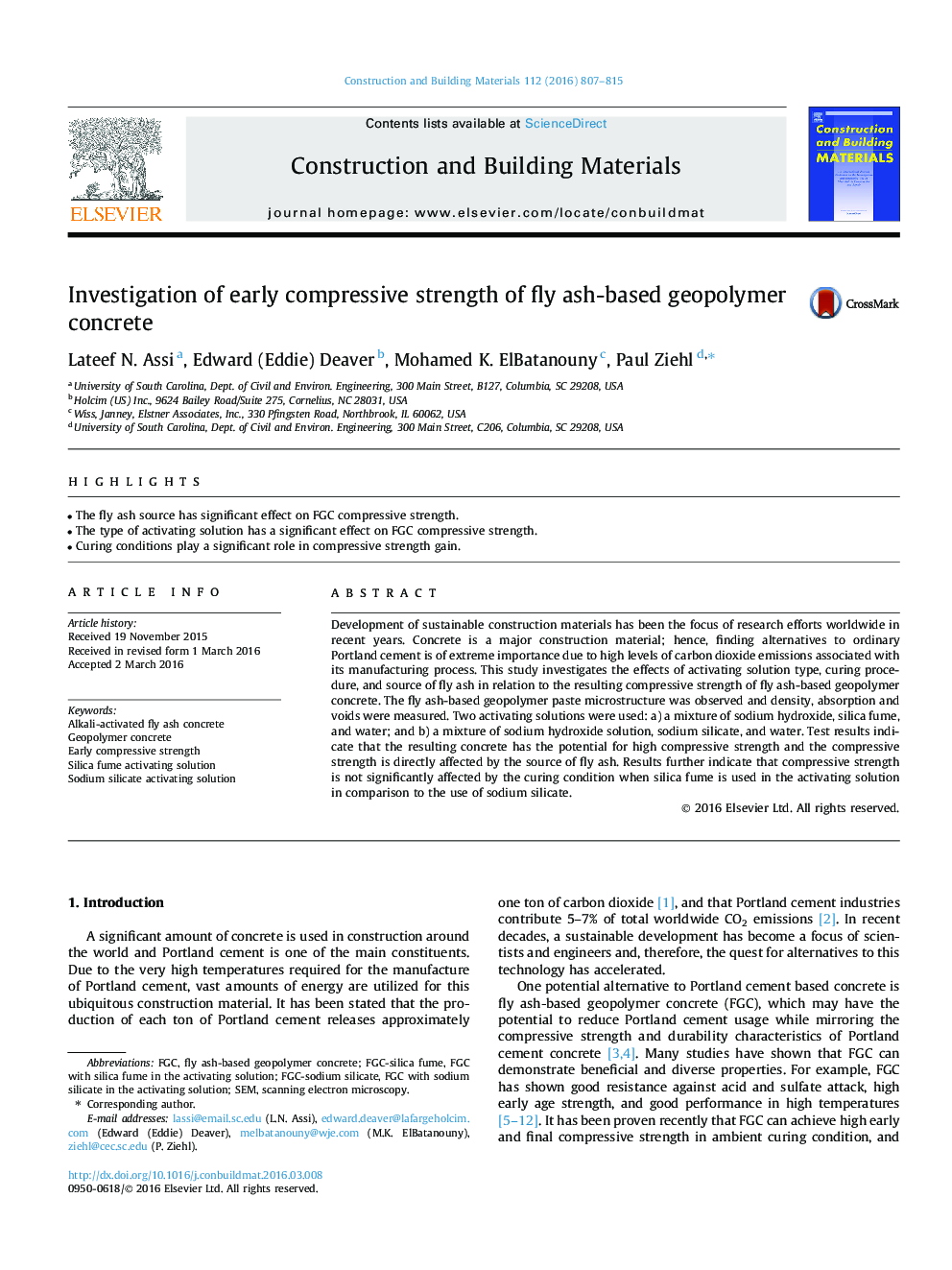 Investigation of early compressive strength of fly ash-based geopolymer concrete