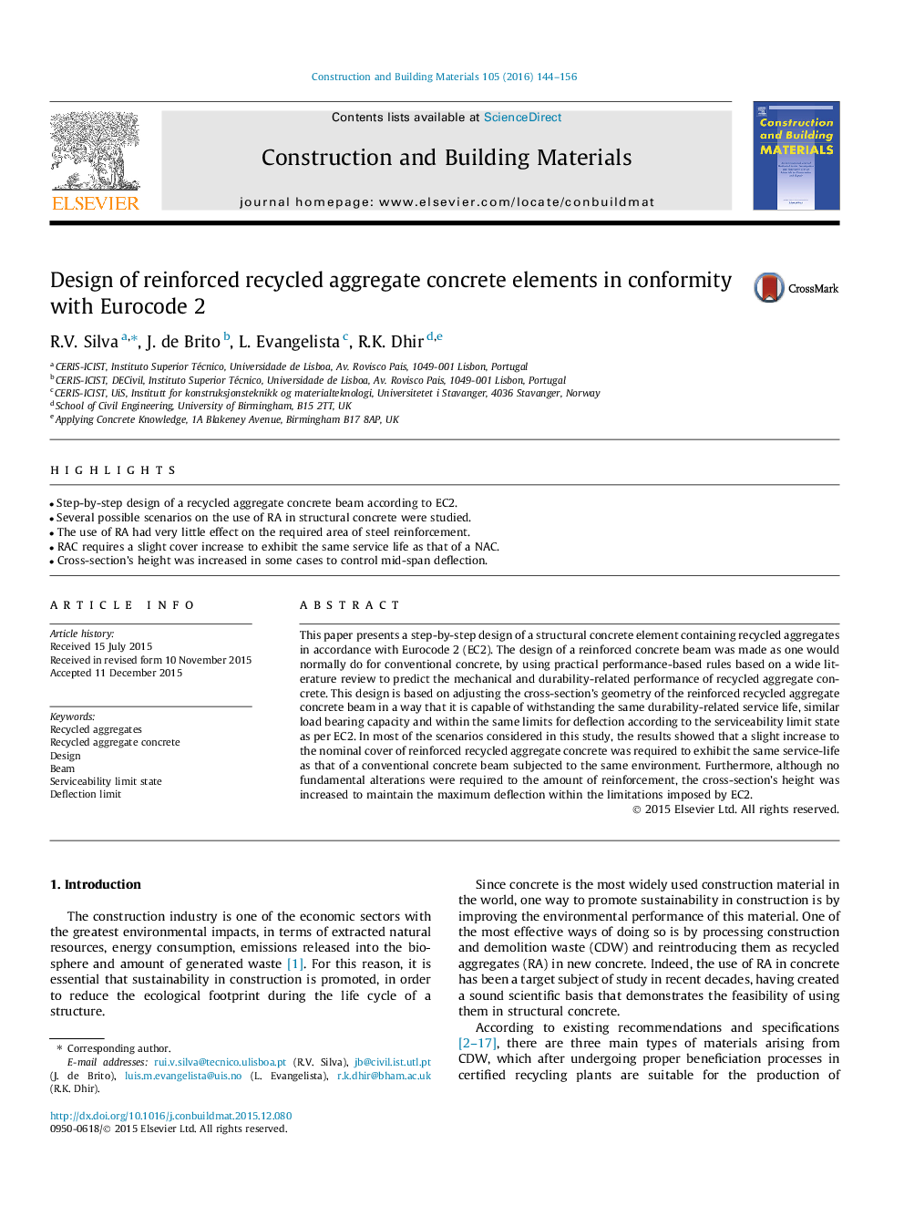 Design of reinforced recycled aggregate concrete elements in conformity with Eurocode 2