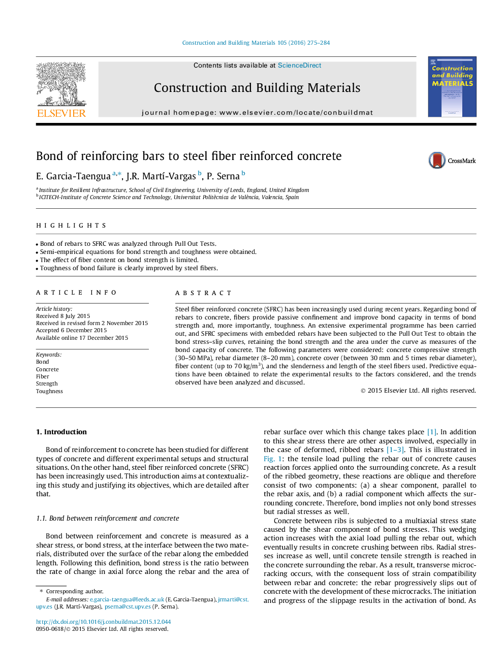 Bond of reinforcing bars to steel fiber reinforced concrete