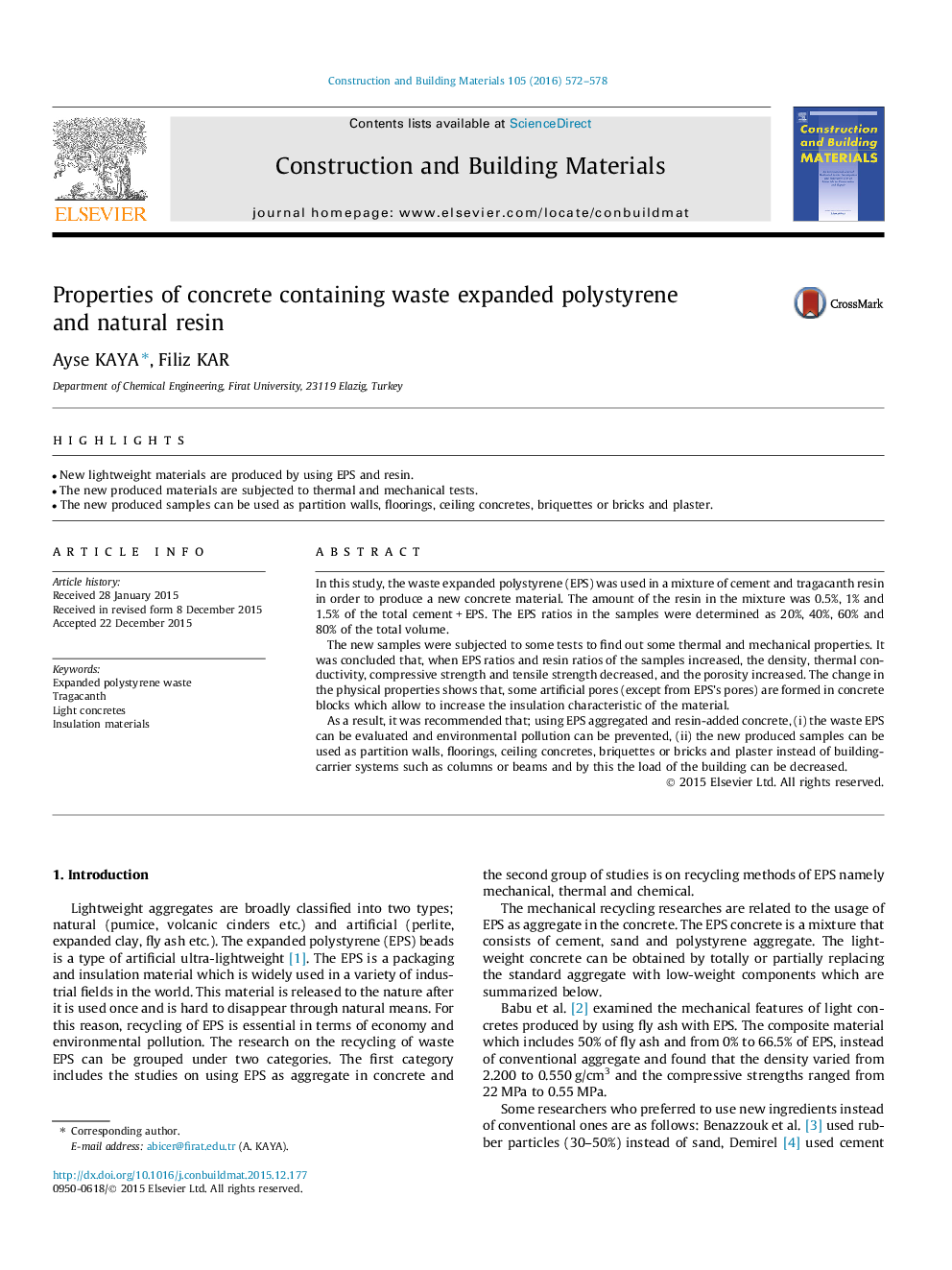 Properties of concrete containing waste expanded polystyrene and natural resin