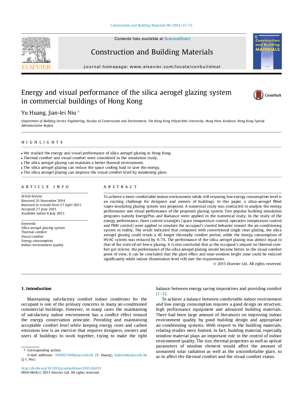 Energy and visual performance of the silica aerogel glazing system in commercial buildings of Hong Kong