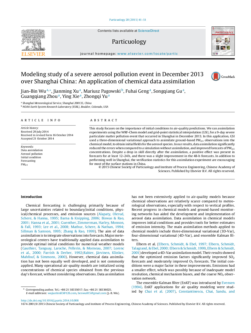 Modeling study of a severe aerosol pollution event in December 2013 over Shanghai China: An application of chemical data assimilation