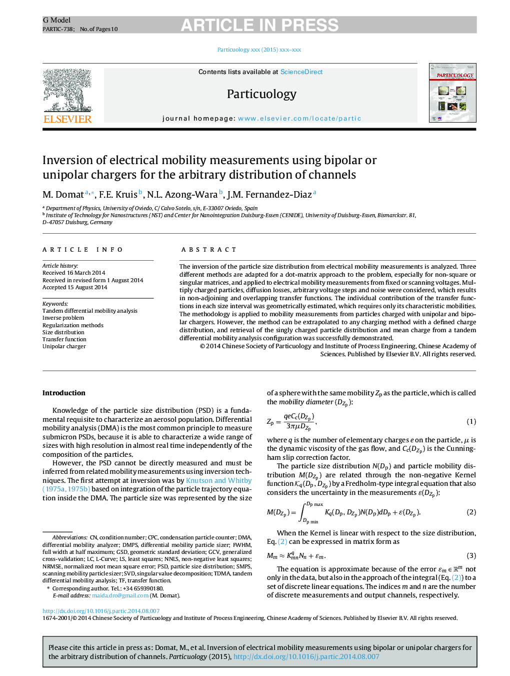 Inversion of electrical mobility measurements using bipolar or unipolar chargers for the arbitrary distribution of channels