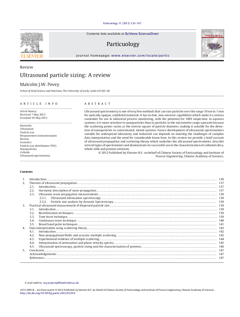 Ultrasound particle sizing: A review