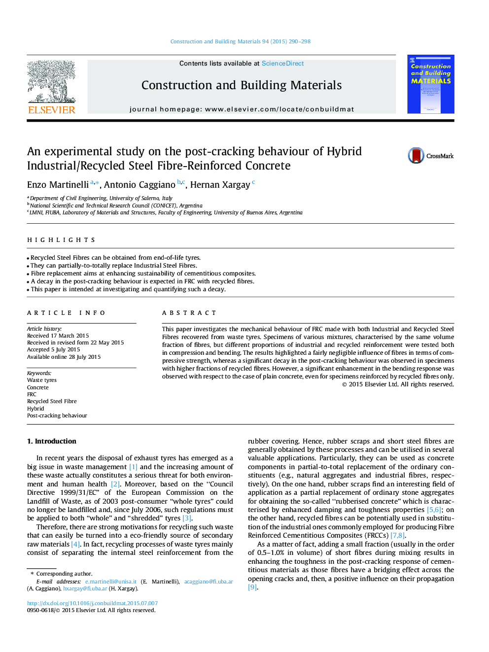 An experimental study on the post-cracking behaviour of Hybrid Industrial/Recycled Steel Fibre-Reinforced Concrete