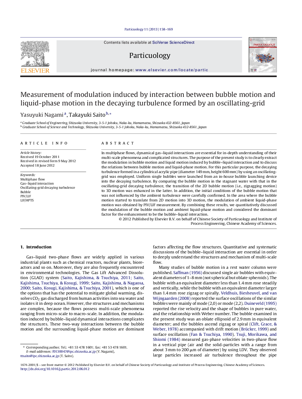 Measurement of modulation induced by interaction between bubble motion and liquid-phase motion in the decaying turbulence formed by an oscillating-grid