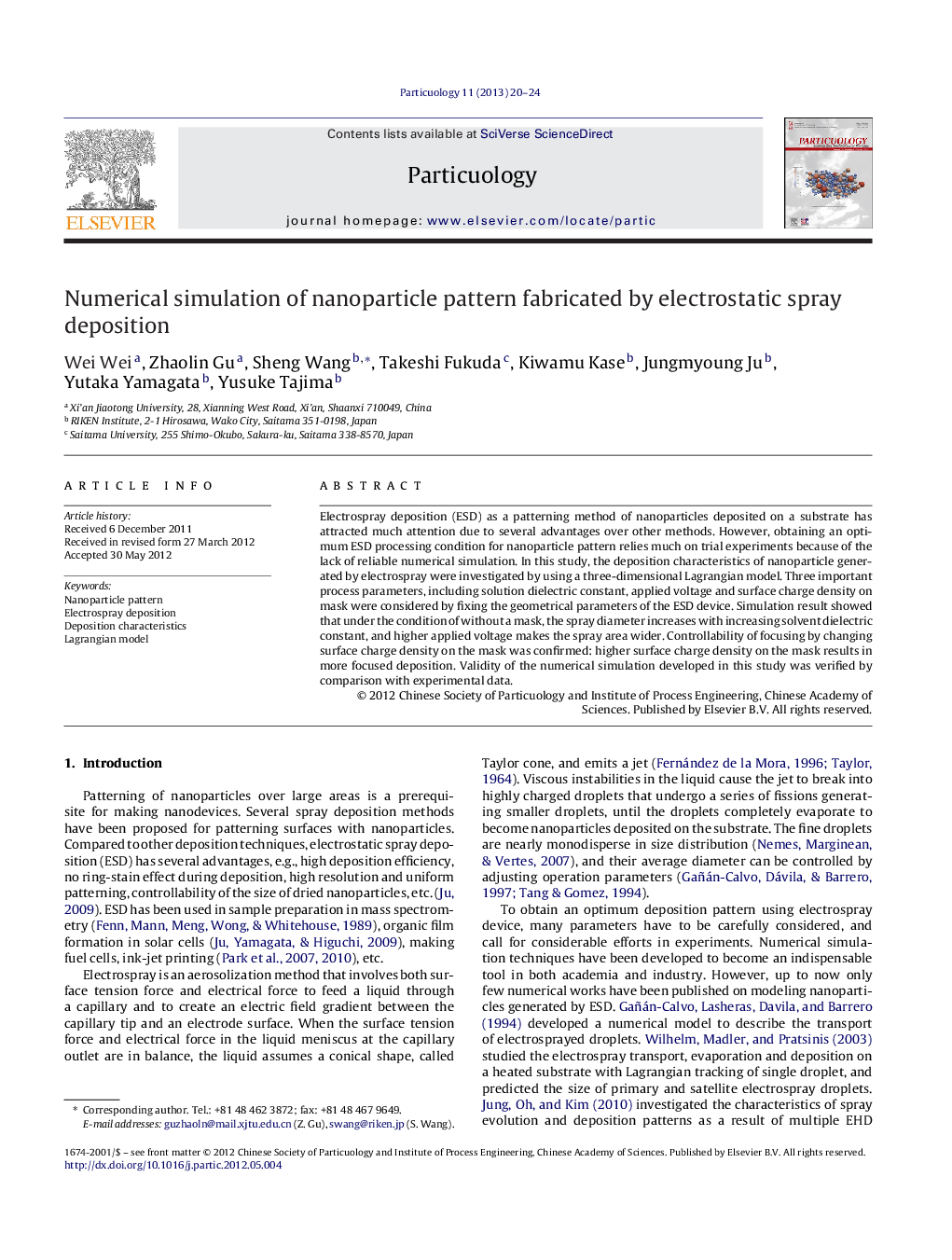 Numerical simulation of nanoparticle pattern fabricated by electrostatic spray deposition