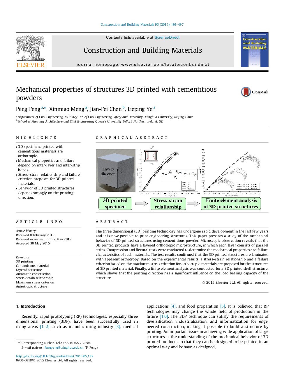 Mechanical properties of structures 3D printed with cementitious powders