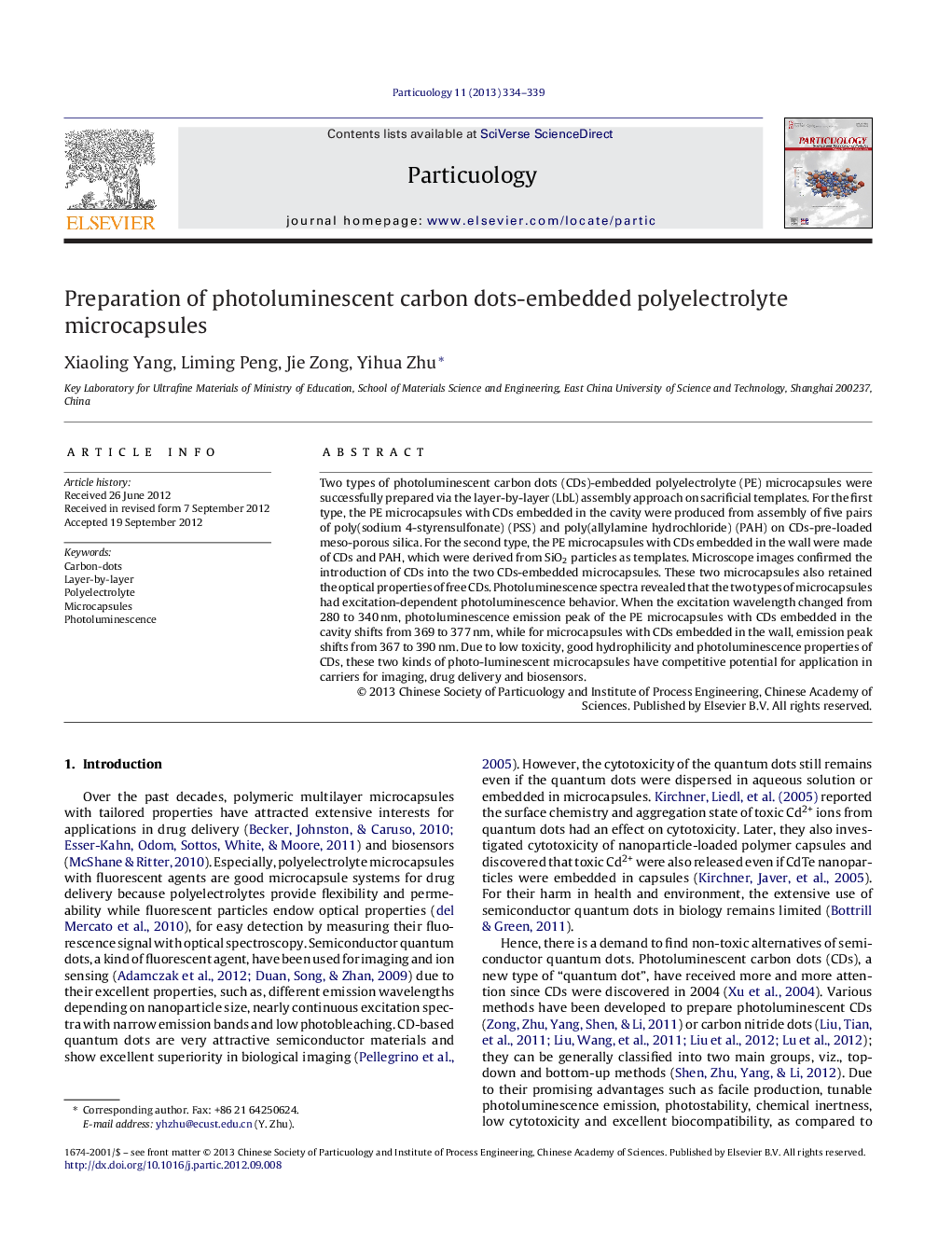 Preparation of photoluminescent carbon dots-embedded polyelectrolyte microcapsules