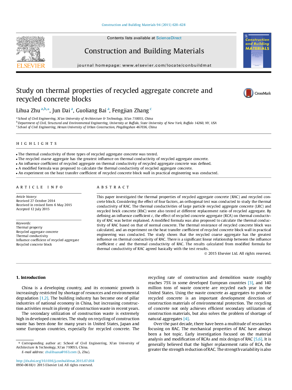 Study on thermal properties of recycled aggregate concrete and recycled concrete blocks