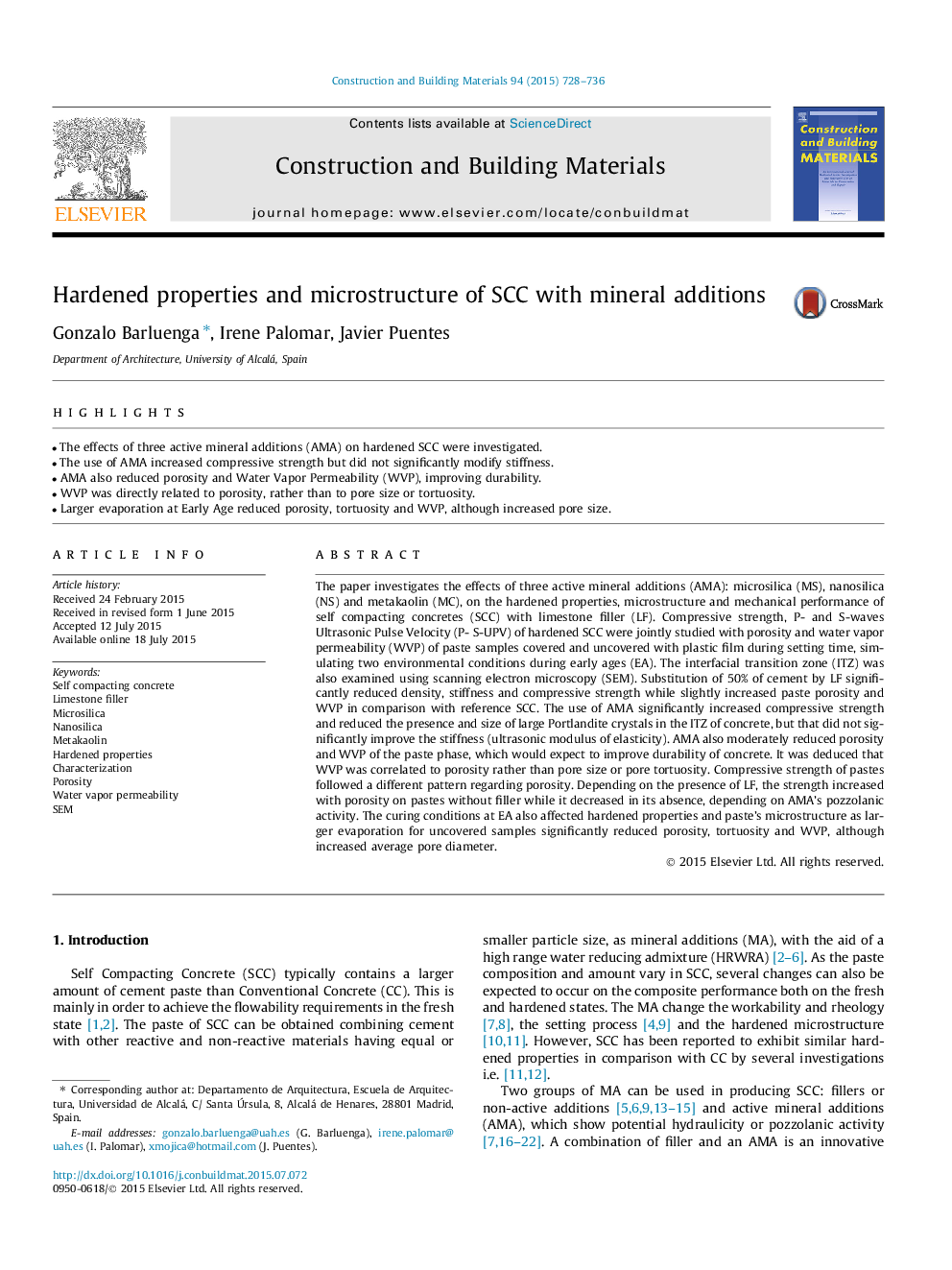 Hardened properties and microstructure of SCC with mineral additions