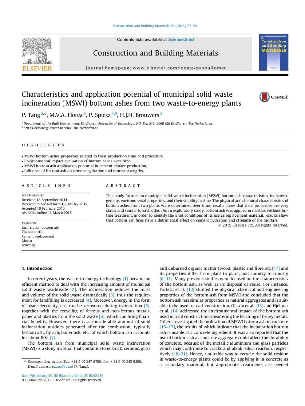 Characteristics and application potential of municipal solid waste incineration (MSWI) bottom ashes from two waste-to-energy plants