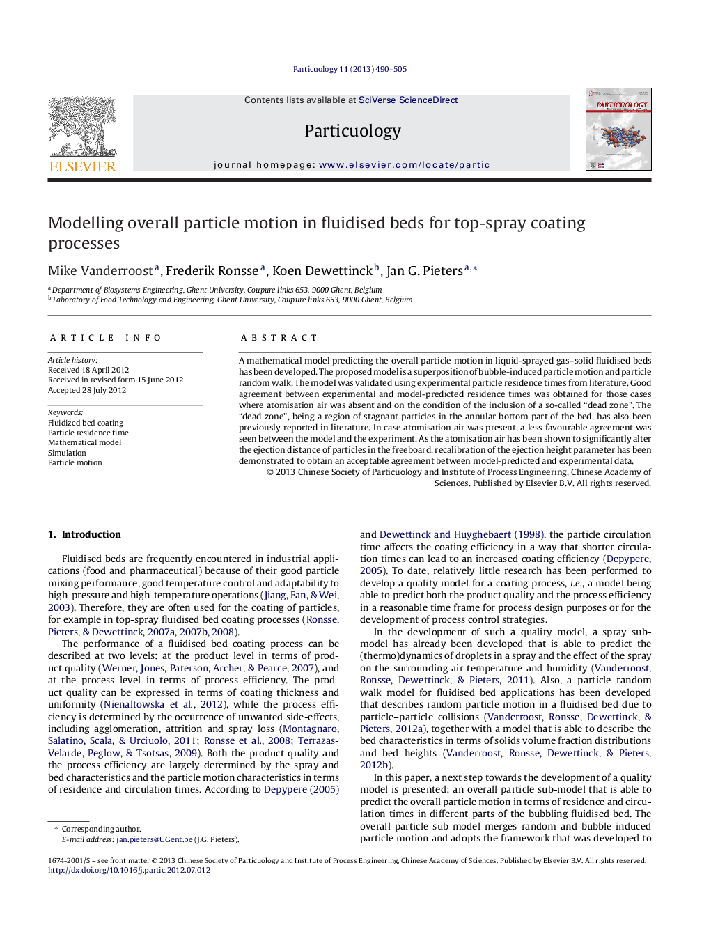 Modelling overall particle motion in fluidised beds for top-spray coating processes