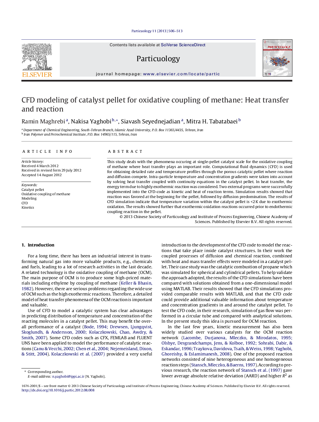 CFD modeling of catalyst pellet for oxidative coupling of methane: Heat transfer and reaction