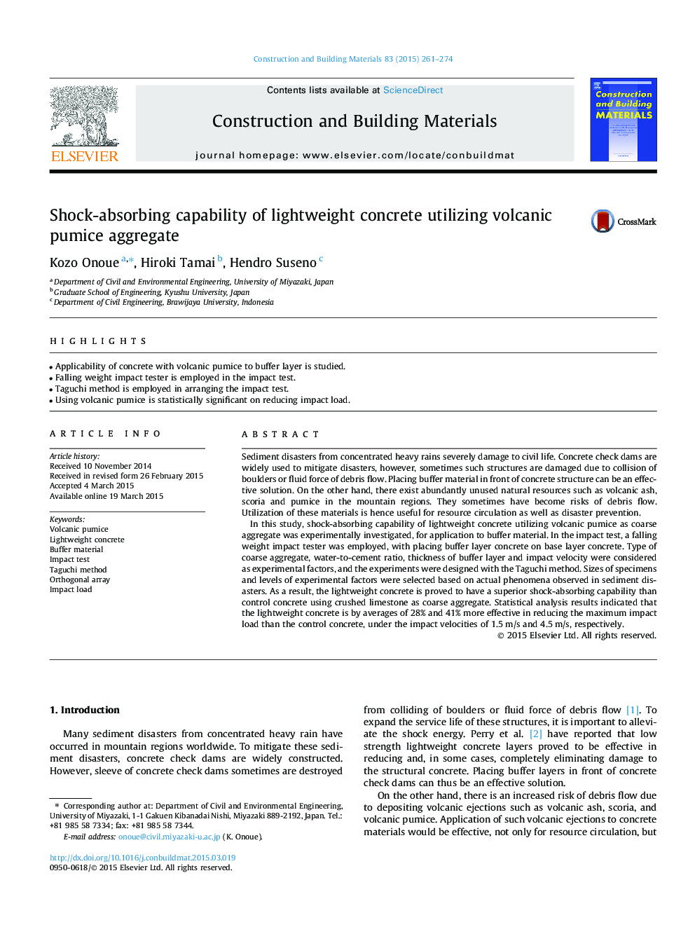 Shock-absorbing capability of lightweight concrete utilizing volcanic pumice aggregate