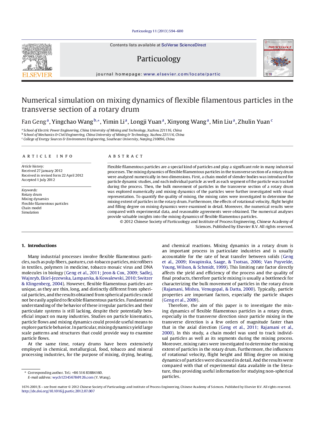 Numerical simulation on mixing dynamics of flexible filamentous particles in the transverse section of a rotary drum