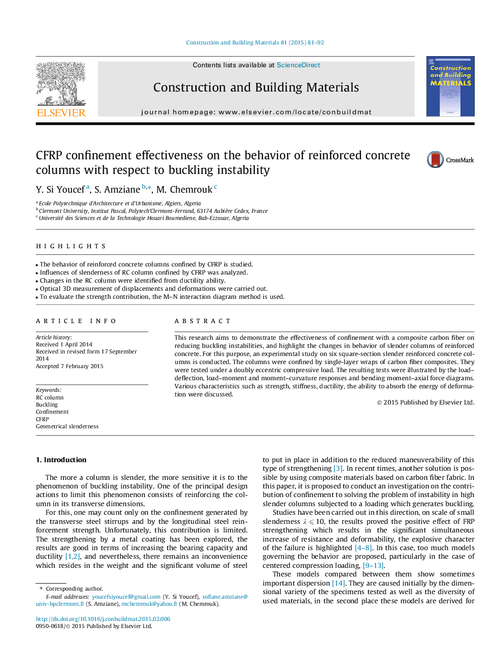 CFRP confinement effectiveness on the behavior of reinforced concrete columns with respect to buckling instability