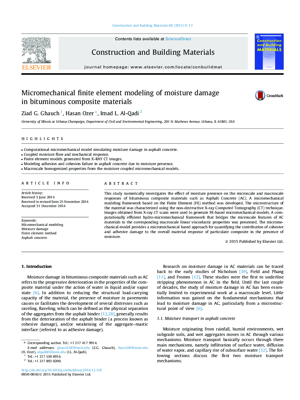 Micromechanical finite element modeling of moisture damage in bituminous composite materials