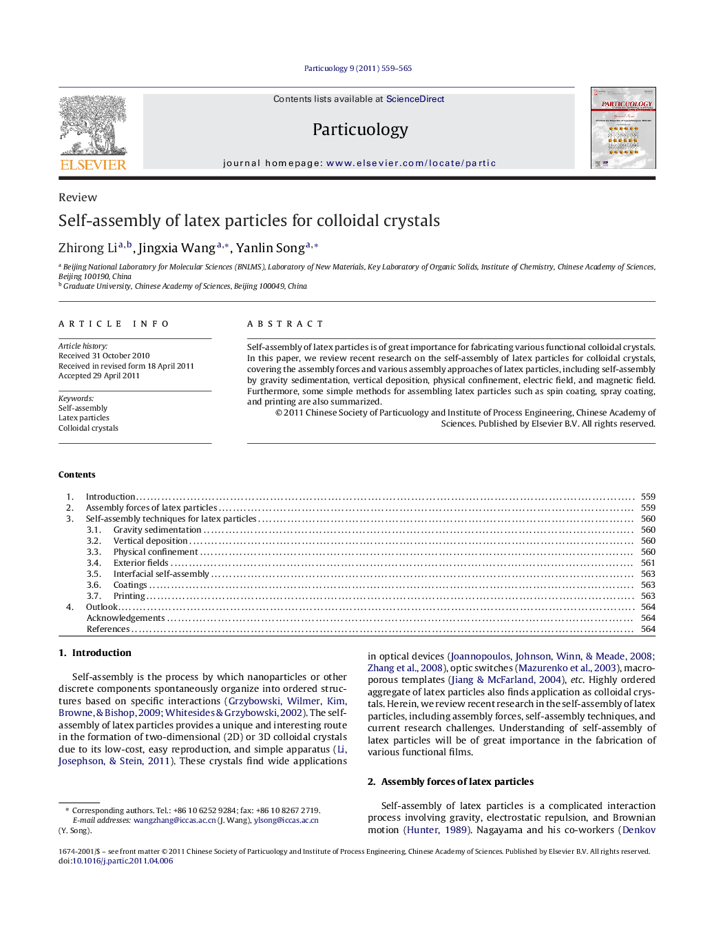 Self-assembly of latex particles for colloidal crystals