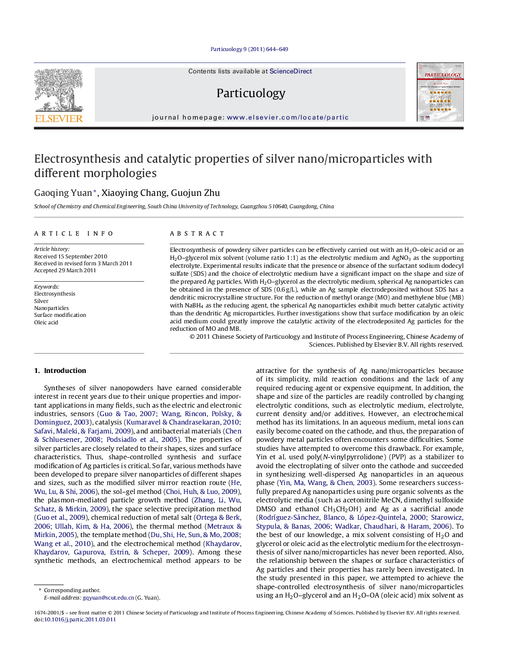 Electrosynthesis and catalytic properties of silver nano/microparticles with different morphologies