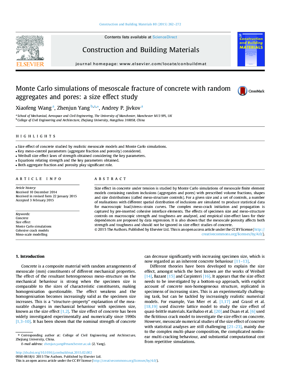 Monte Carlo simulations of mesoscale fracture of concrete with random aggregates and pores: a size effect study