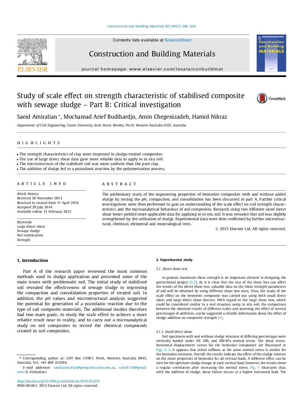 Study of scale effect on strength characteristic of stabilised composite with sewage sludge - Part B: Critical investigation