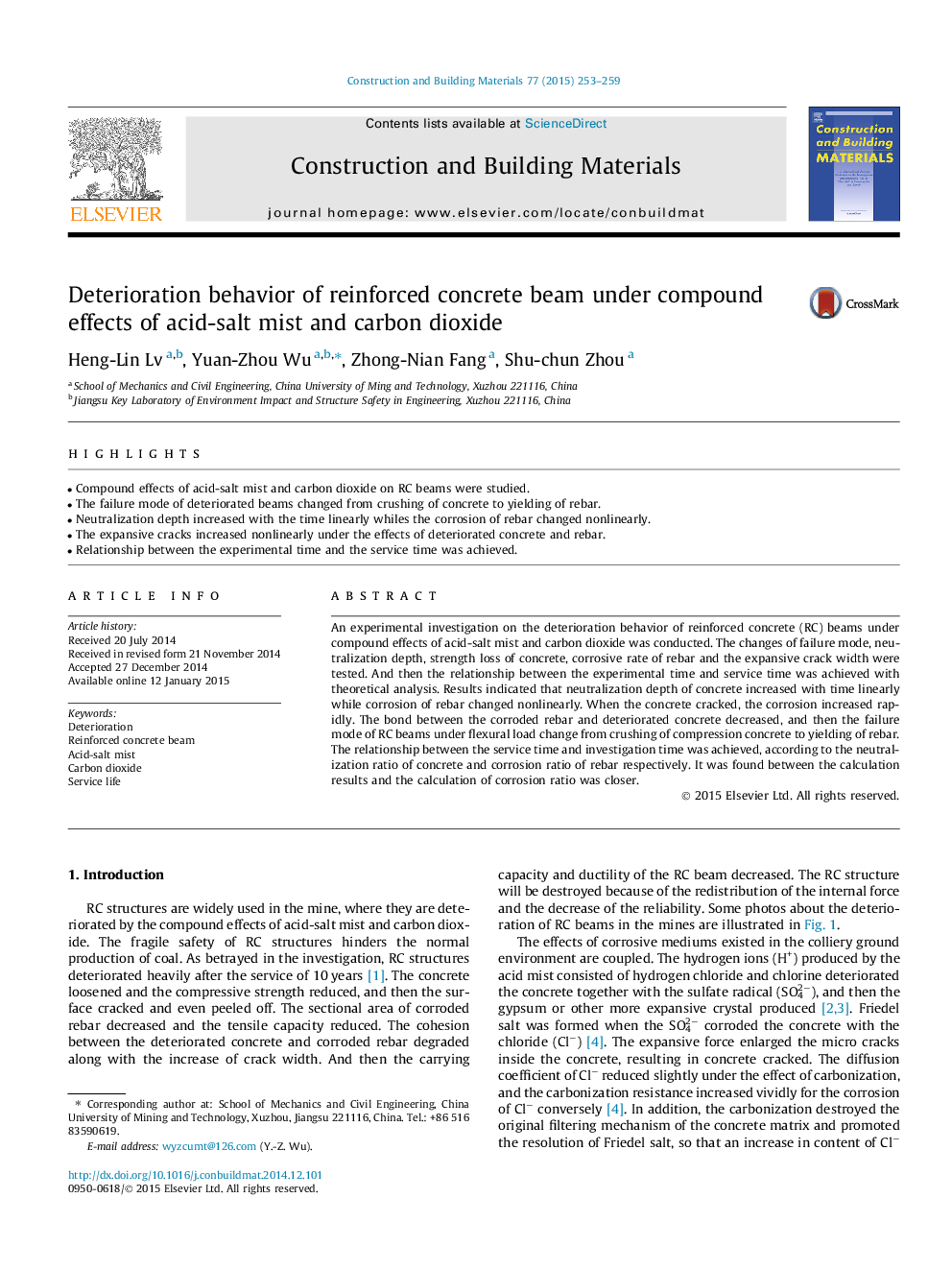 Deterioration behavior of reinforced concrete beam under compound effects of acid-salt mist and carbon dioxide