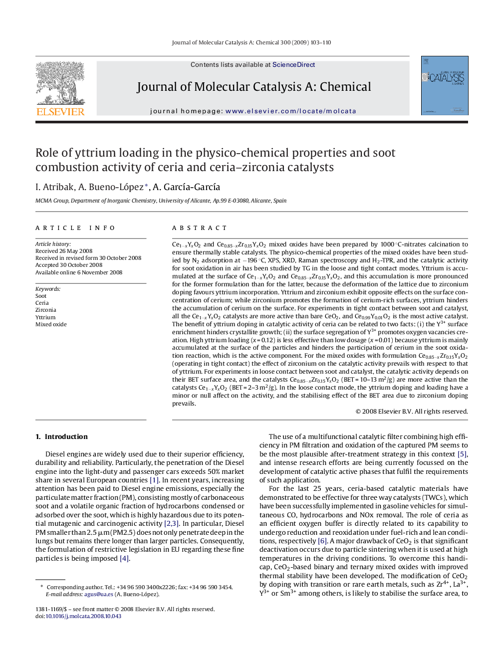 Role of yttrium loading in the physico-chemical properties and soot combustion activity of ceria and ceria–zirconia catalysts