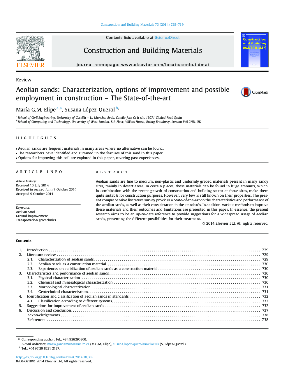 Aeolian sands: Characterization, options of improvement and possible employment in construction - The State-of-the-art