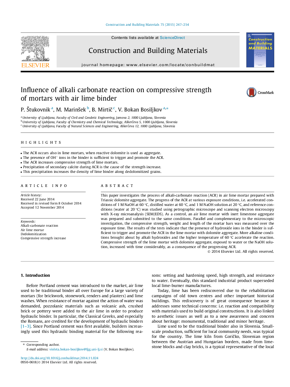 Influence of alkali carbonate reaction on compressive strength of mortars with air lime binder