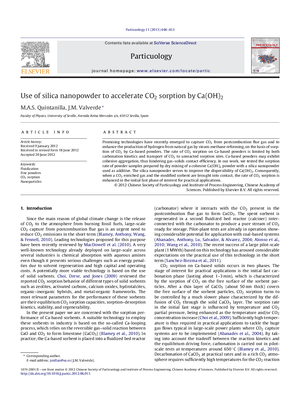 Use of silica nanopowder to accelerate CO2 sorption by Ca(OH)2